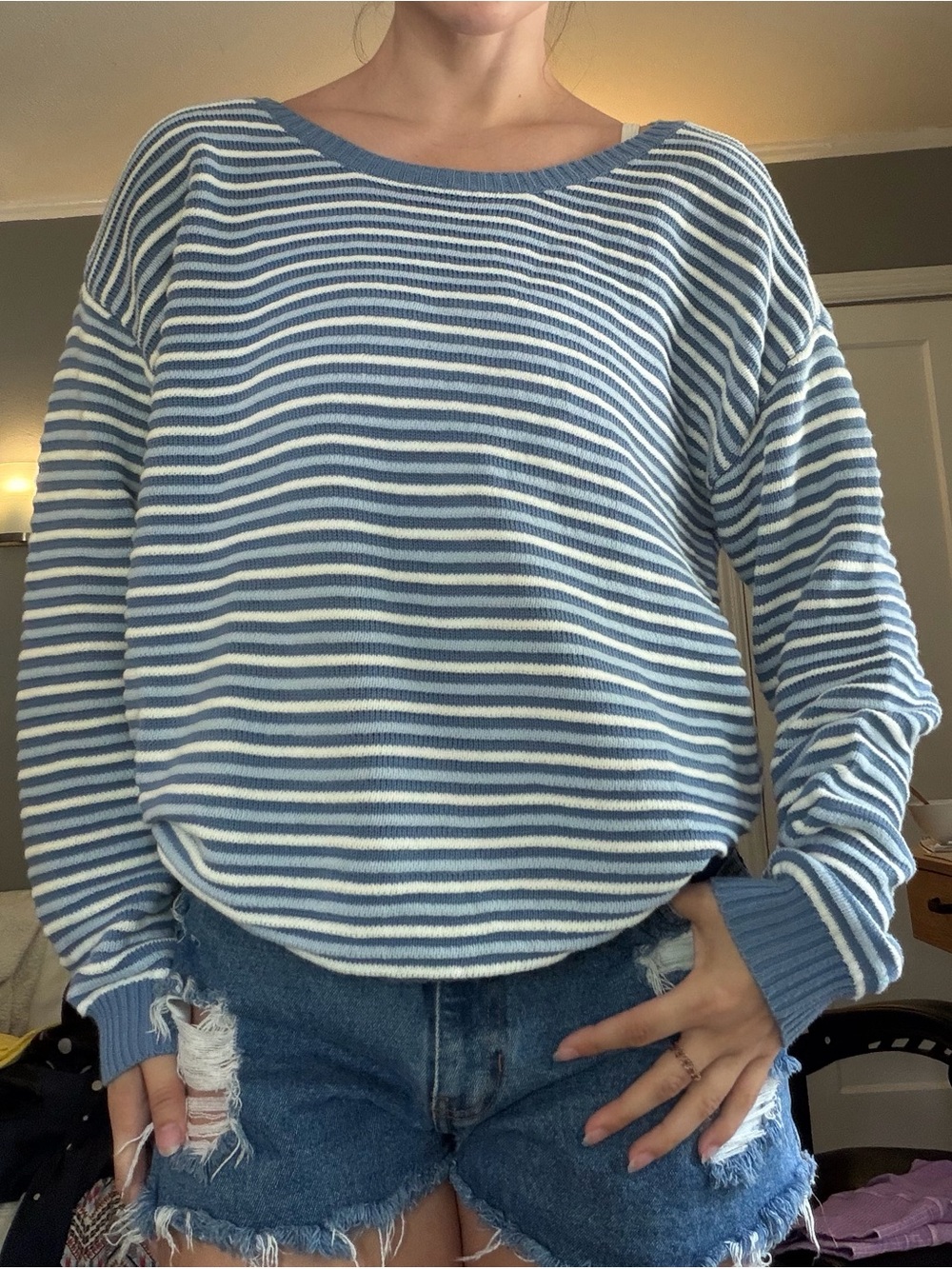 Christopher & Banks Blue and White Striped Lightweight Sweater